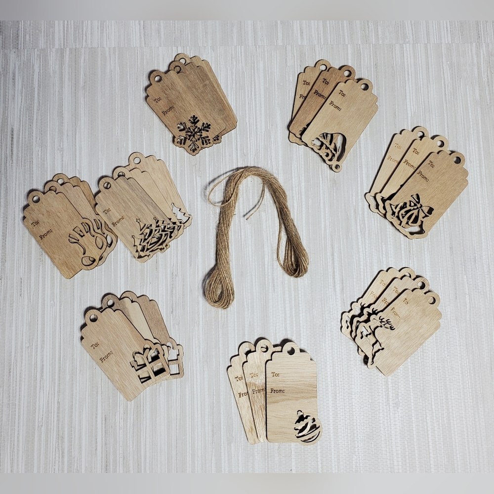 24pc Etched Reusable Hanging Wooden Christmas Gift Name Tags 8 Sets Of 3 - 3.5"